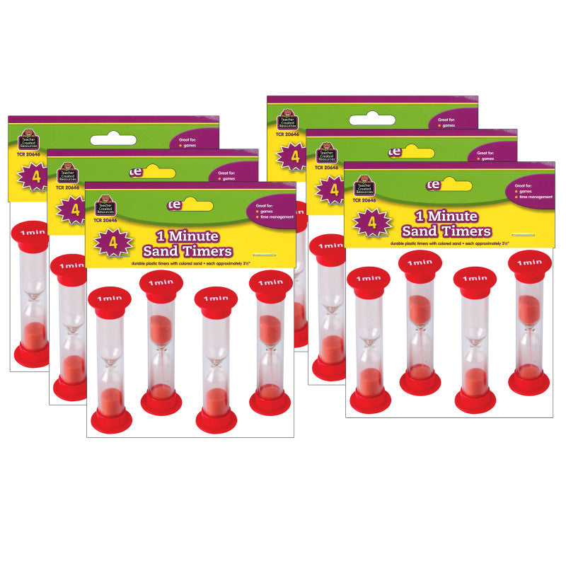 TEACHER CREATED RESOURCES - Sand Timers, Small, 1 Minute, 4 Per Pack, 6 Packs
