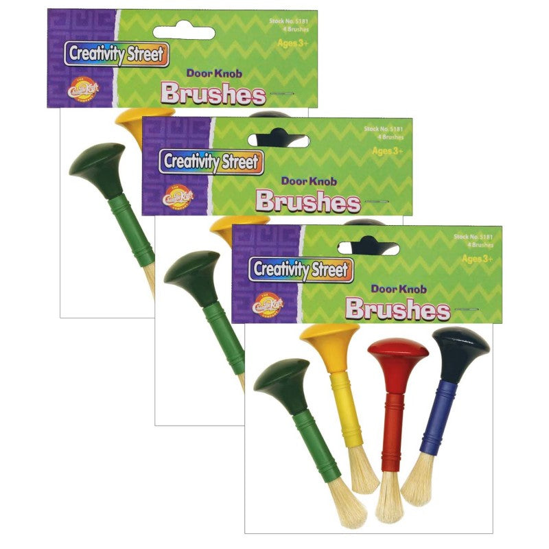 CREATIVITY STREET - Beginner Paint Brushes, Door Knob Handles, 4 Assorted Colors, 5" Long, 4 Brushes Per Pack, 3 Packs