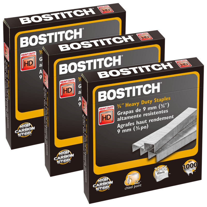 BOSTITCH - Premium Heavy Duty Staples, 3/8", 1000 Per Pack, 3 Packs