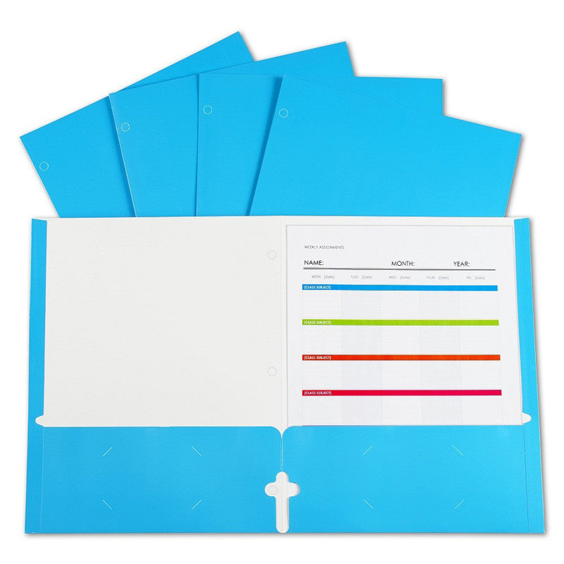 C-LINE - 2-Pocket Laminated Paper Portfolios with 3-Hole Punch, Blue, Box of 25