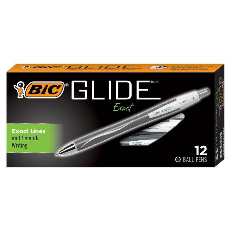 BIC - Glide™ Exact Retractable Ball Point Pen, Fine Point (0.7 mm), Black, 12-Count