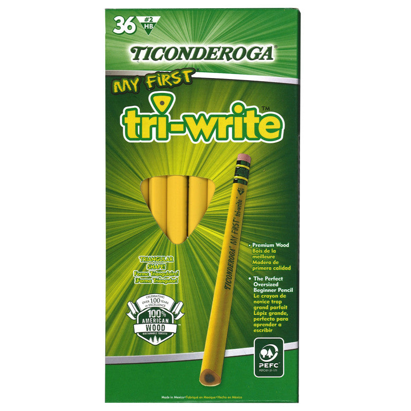 TICONDEROGA - My First Tri-Write Primary Size No. 2 Pencils with Eraser, Box of 36