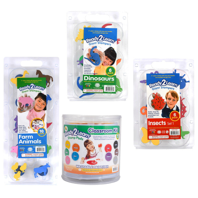 READY 2 LEARN - Giant Stampers & Stamp Pad Kit - 22 Stampers - 10 Stamp Pads