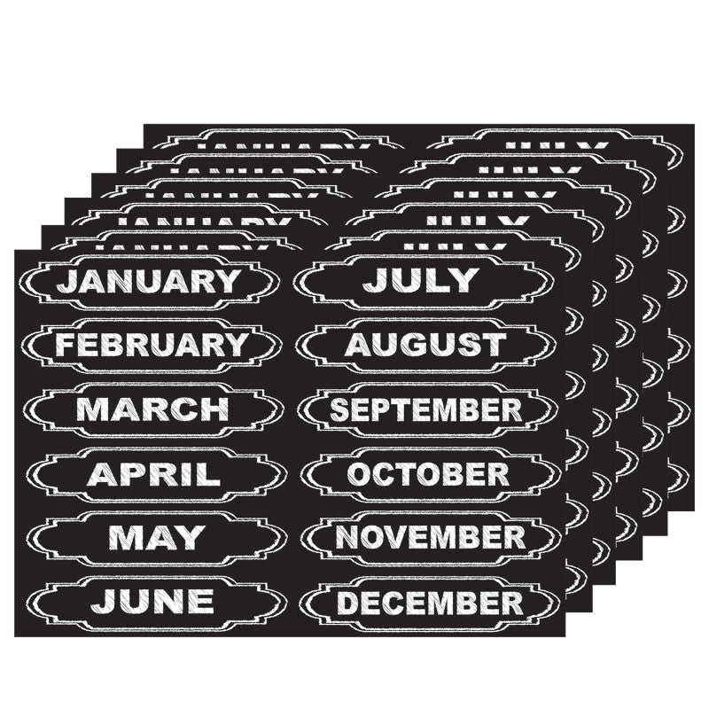 ASHLEY PRODUCTIONS - Die-Cut Magnets, Chalkboard Calendar Months, 12 Per Pack, 6 Packs