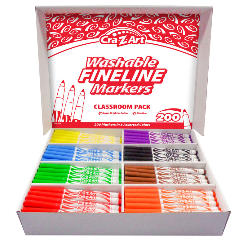 CRA-Z-ART - Washable Markers Classroom Pack, Fine Point, 8 Color, Pack of 200