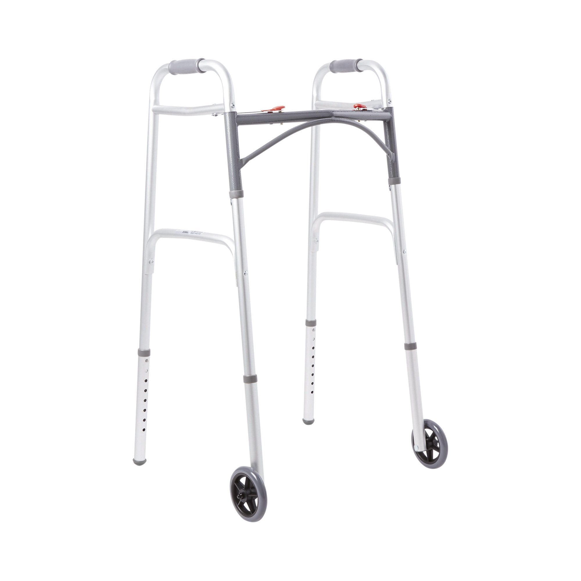 McKesson Brand - Dual Release Folding Walker with Wheels Adjustable Height McKesson Aluminum Frame 350 lbs. Weight Capacity 32 to 39 Inch Height [1/EA]