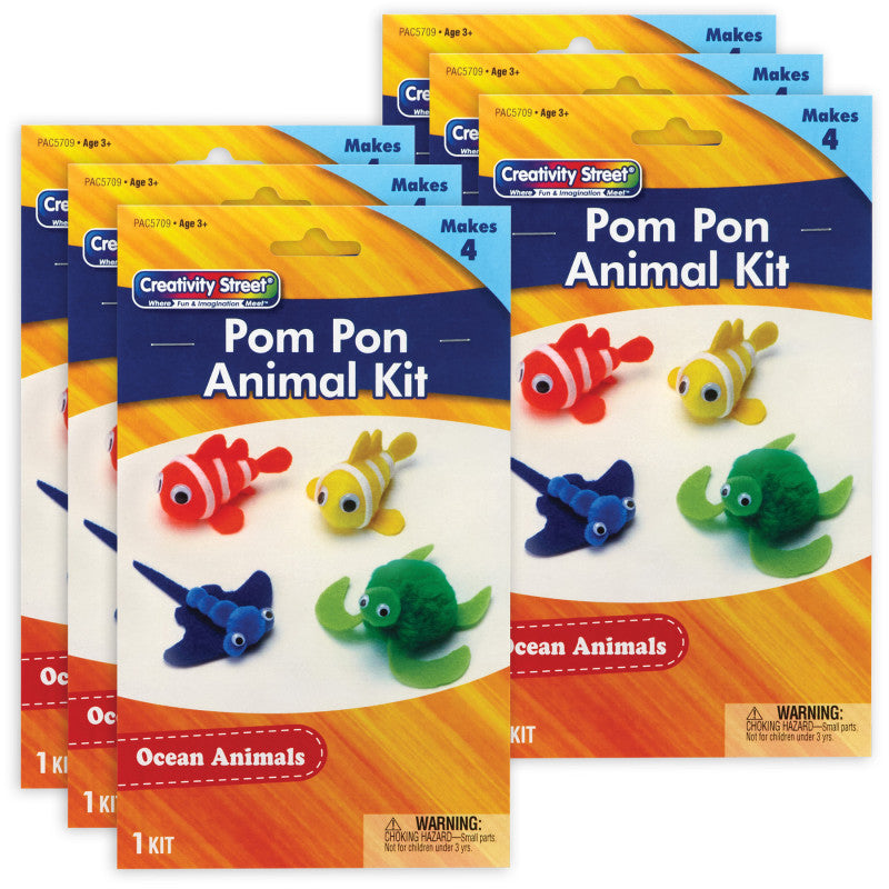 CREATIVITY STREET - Pom Pon Animal Kit, Ocean Animals, Assorted Sizes, 4 Animals Per Kit, 6 Kits