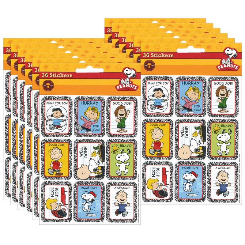 EUREKA - Peanuts® Motivational Sticker, 36 Per Pack, 12 Packs