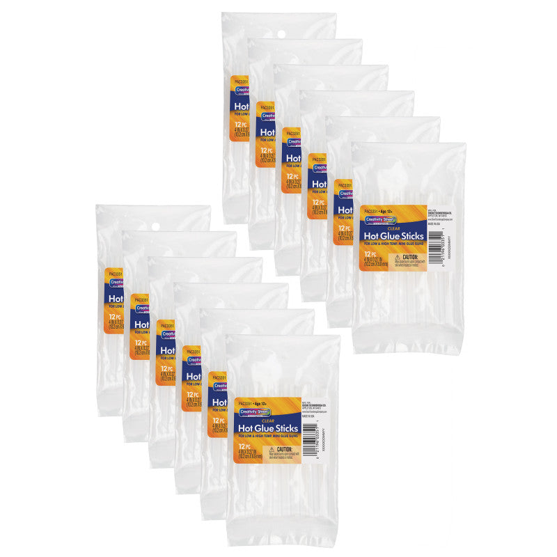 CREATIVITY STREET - Hot Glue Sticks, Clear, 4" x 0.3125", 12 Per Pack, 12 Packs