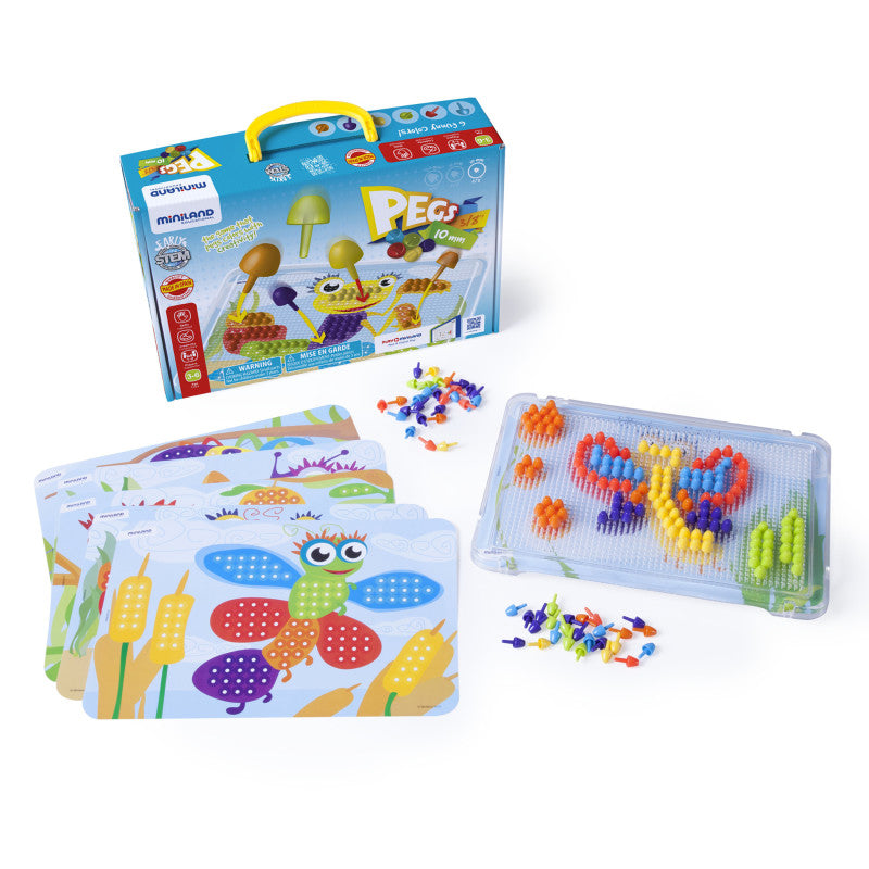 MINILAND EDUCATIONAL - Pegs 3/8", 6 Pattern Cards, 180 Pegs