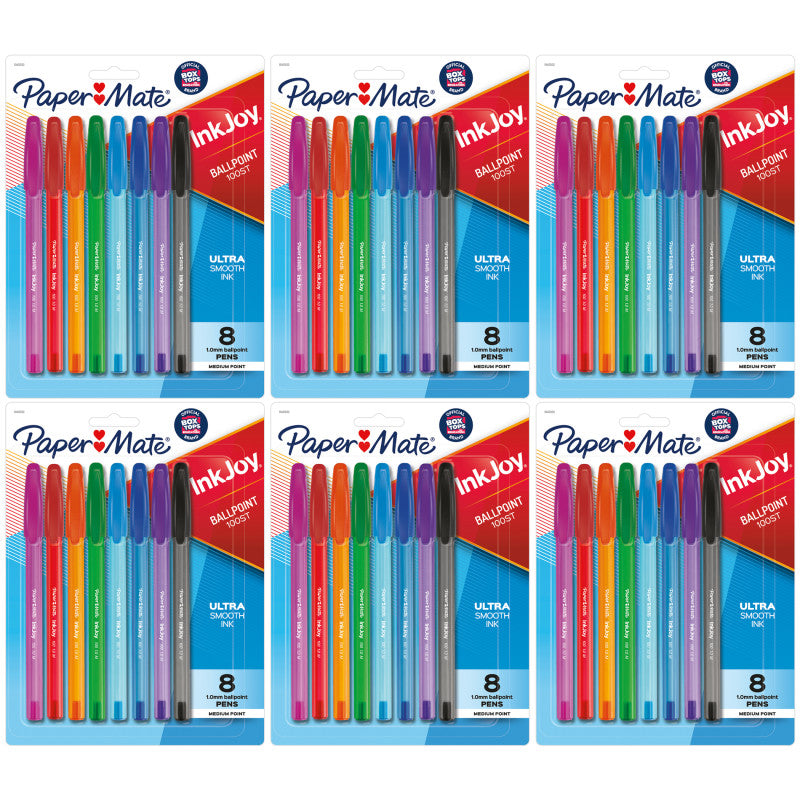 PAPER MATE - InkJoy 100ST Ballpoint Pens, Medium Point, Assorted Ink, 8 Per Pack, 6 Packs