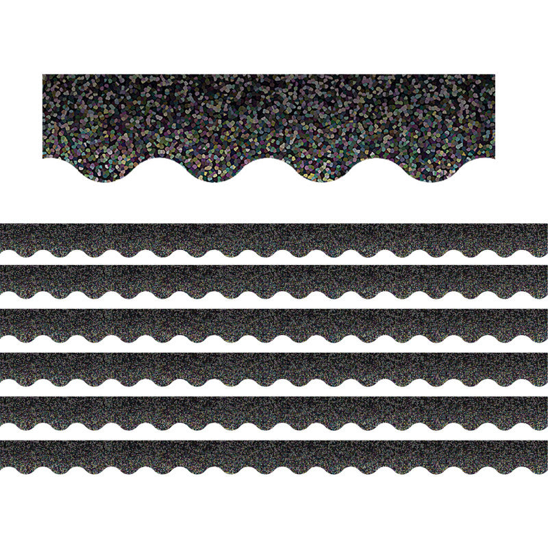 TEACHER CREATED RESOURCES - Black Sparkle Scalloped Border Trim, 35 Feet Per Pack, 6 Packs