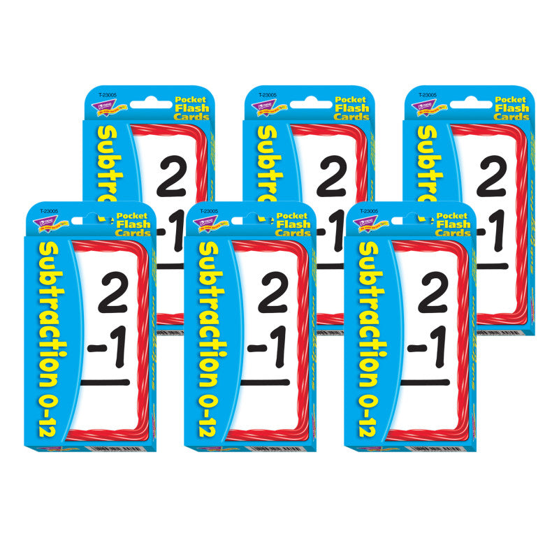 TREND - Subtraction 0-12 Pocket Flash Cards, 6 Packs