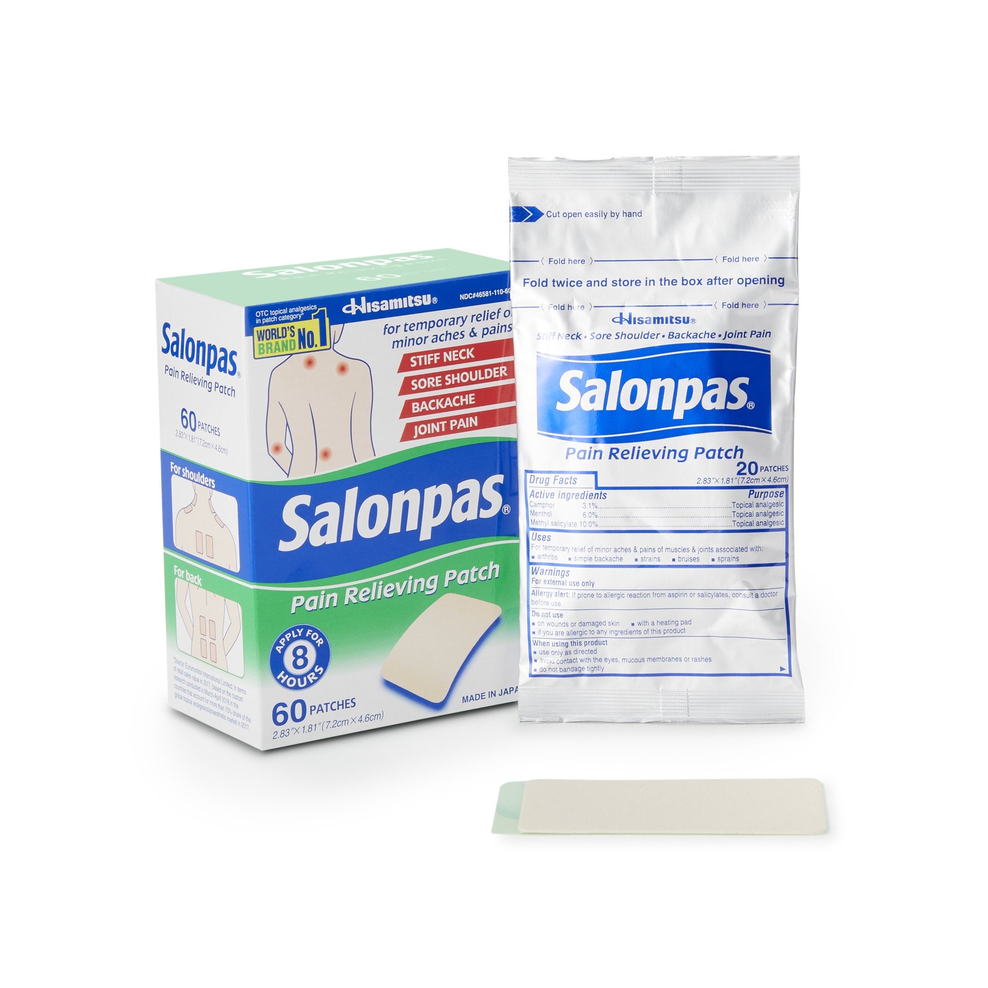 Emerson Healthcare - Topical Pain Relief Salonpas® 3.1% - 6% - 10% Strength Camphor / Menthol / Methyl Salicylate Patch 60 per Box [60/BX]