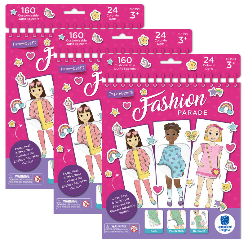 EDUCATIONAL INSIGHTS - PaperCraft Fashion Parade Paper Dolls, 3 Sets