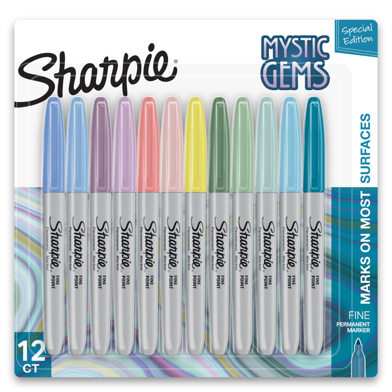 SHARPIE - Permanent Markers, Fine Point, Mystic Gem Colors, 12 Count