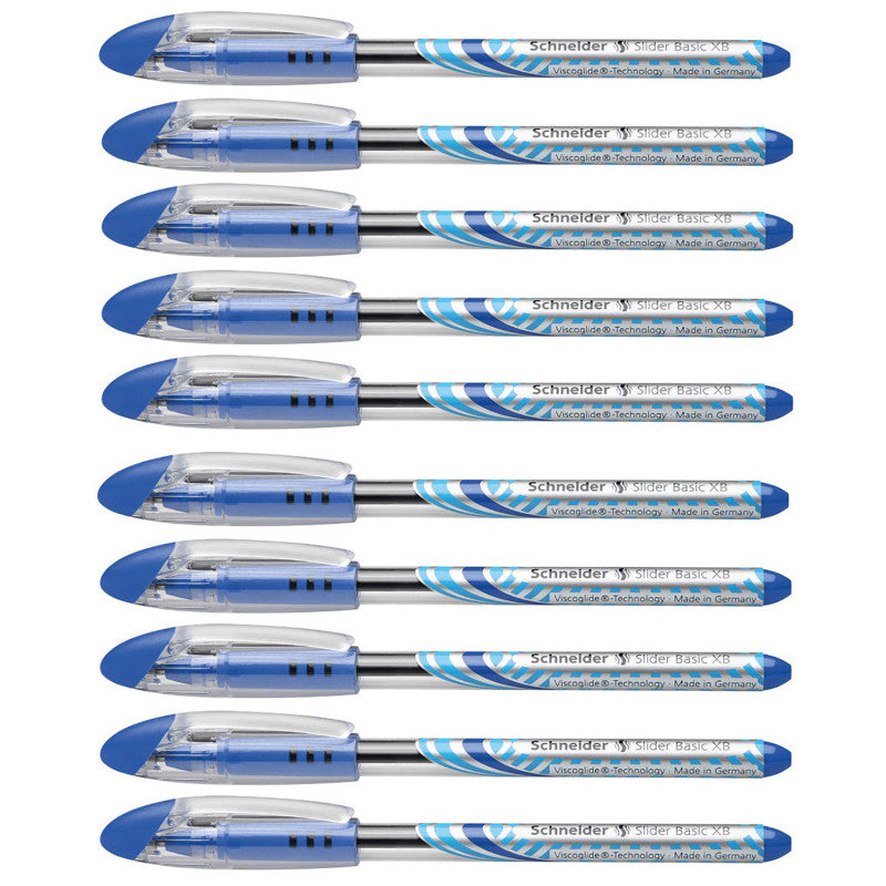 SCHNEIDER - Slider Basic XB Ballpoint Pen Viscoglide Ink, 1.4 mm, Blue Ink, Pack of 10