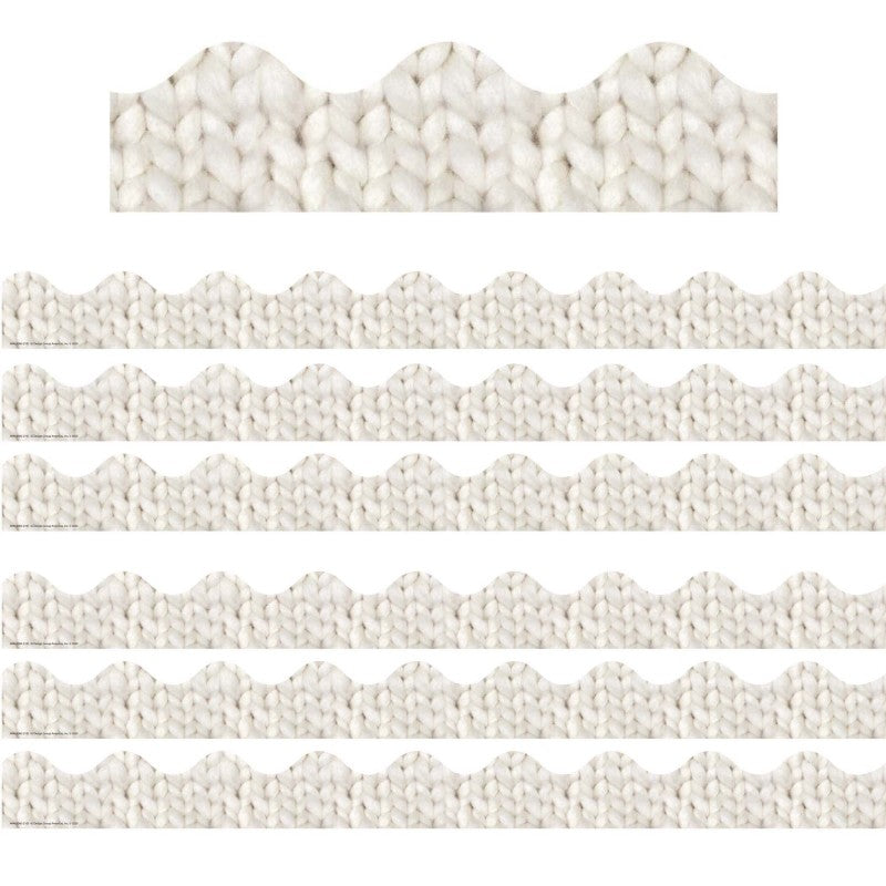 EUREKA - A Close-Knit Class Cozy Cream Knit Deco Trim Extra Wide, 37 Feet Per Pack, 6 Packs