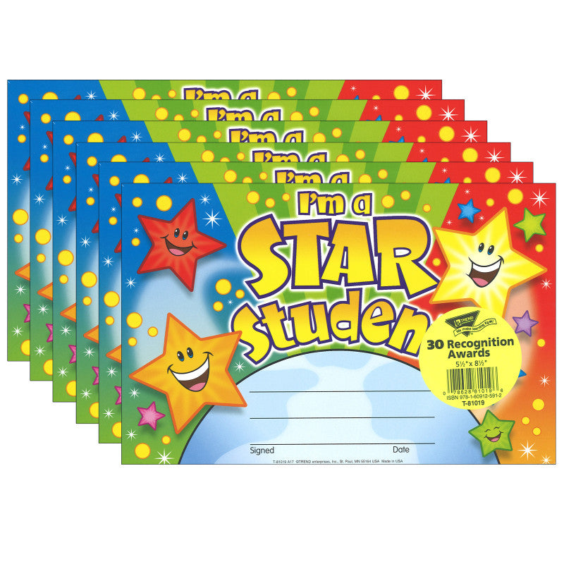 TREND - I'm a Star Student Recognition Awards, 30 Per Pack, 6 Packs