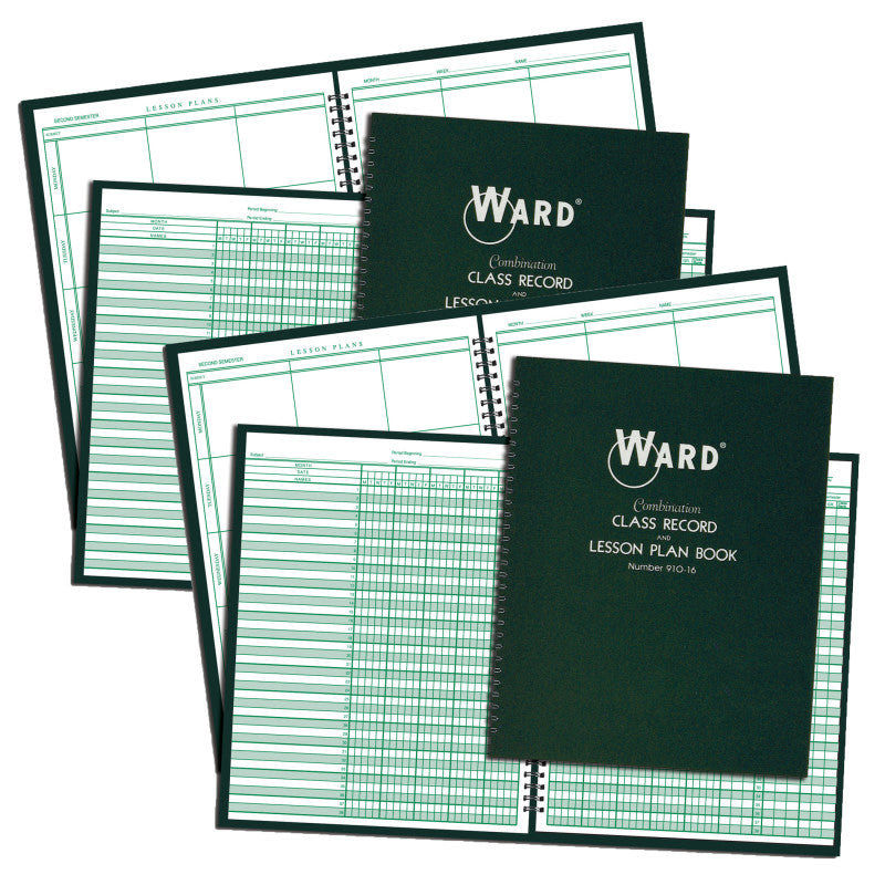WARD - Combination 9-10 Week Class Record + 6 Period Lesson Plan Book, Pack of 2