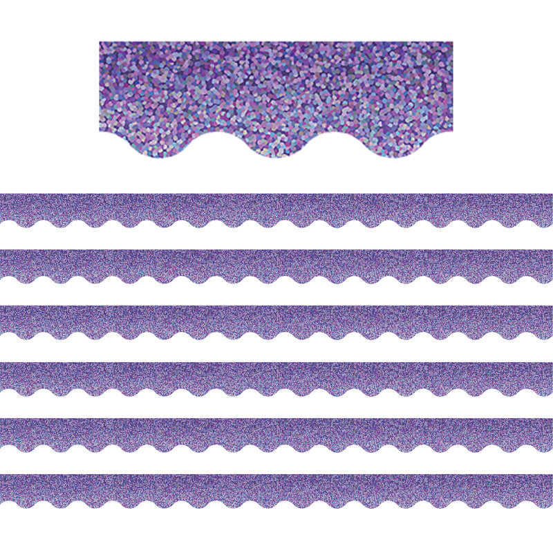 TEACHER CREATED RESOURCES - Purple Sparkle Scalloped Border Trim, 35 Feet Per Pack, 6 Packs