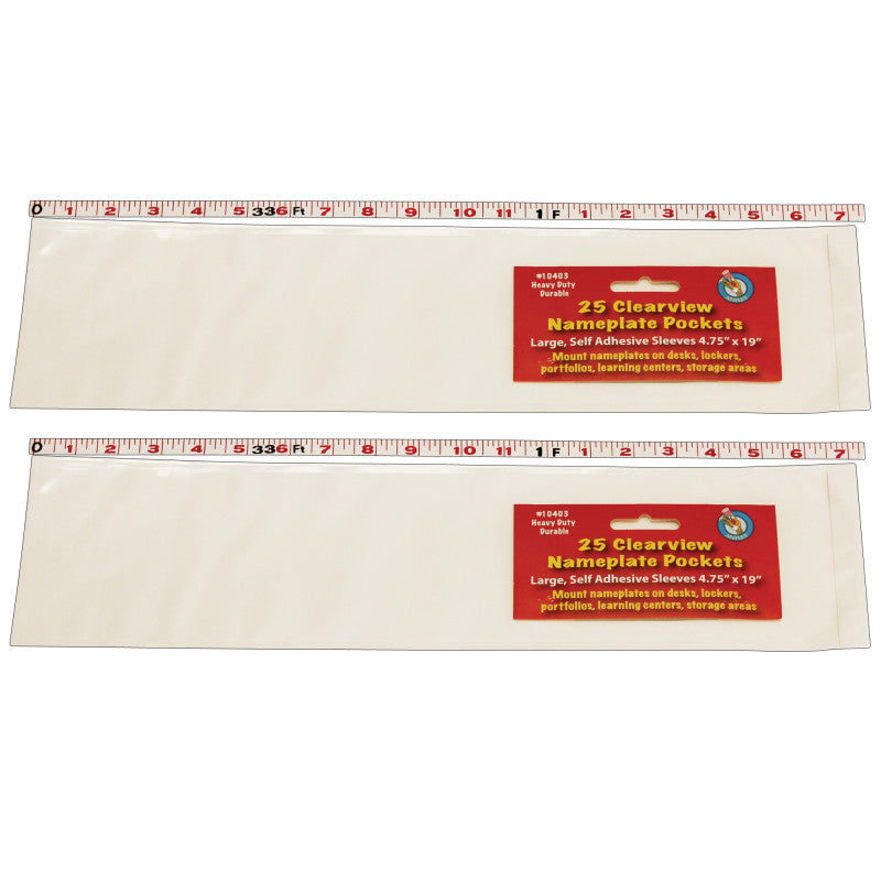 ASHLEY PRODUCTIONS - Clear View Self-Adhesive Large Name Plate Pocket 4-3/4" x 19", 25 Per Pack, 2 Packs
