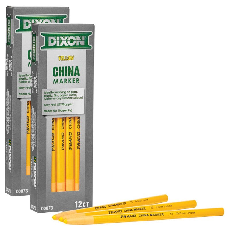 DIXON - Phano China Markers, Yellow, 12 Per Pack, 2 Packs