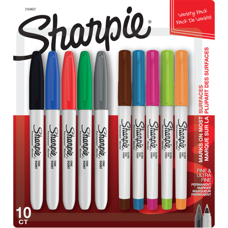 SHARPIE - Fine and Ultra Fine Permanent Markers, Assorted, Pack of 10