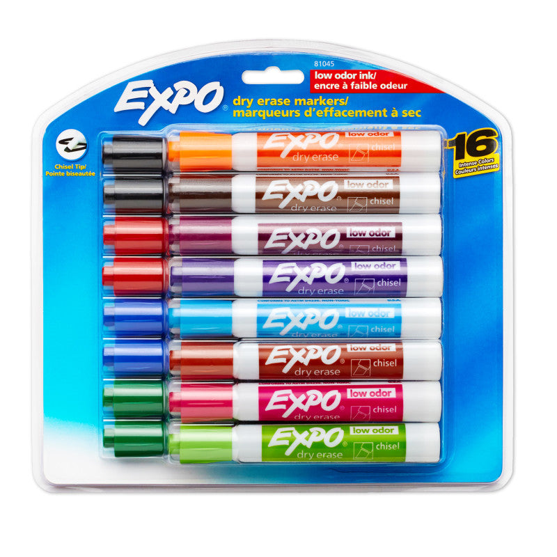 EXPO - Low Odor Dry Erase Marker, Chisel Tip, Assorted, Pack of 16