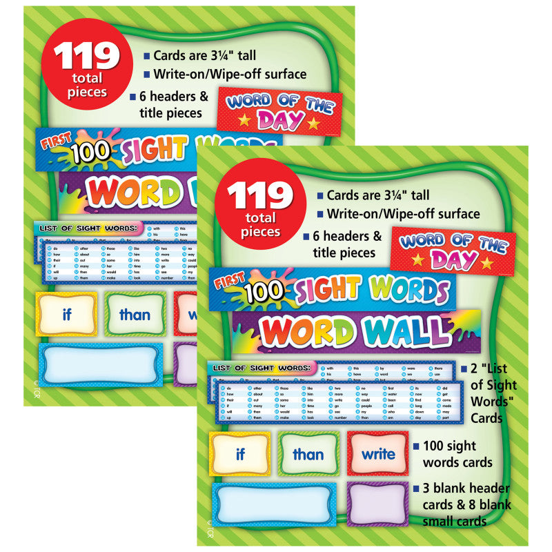 TEACHER CREATED RESOURCES - First 100 Sight Words Pocket Chart Cards, 119 Pieces Per Pack, 2 Packs
