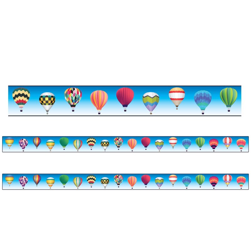 CHARLES LEONARD - Borders/Trims, Magnetic, Rectangle Cut - 1-1/2" x 24", Hot Air Balloon Theme, 24' per Pack, 2 Packs