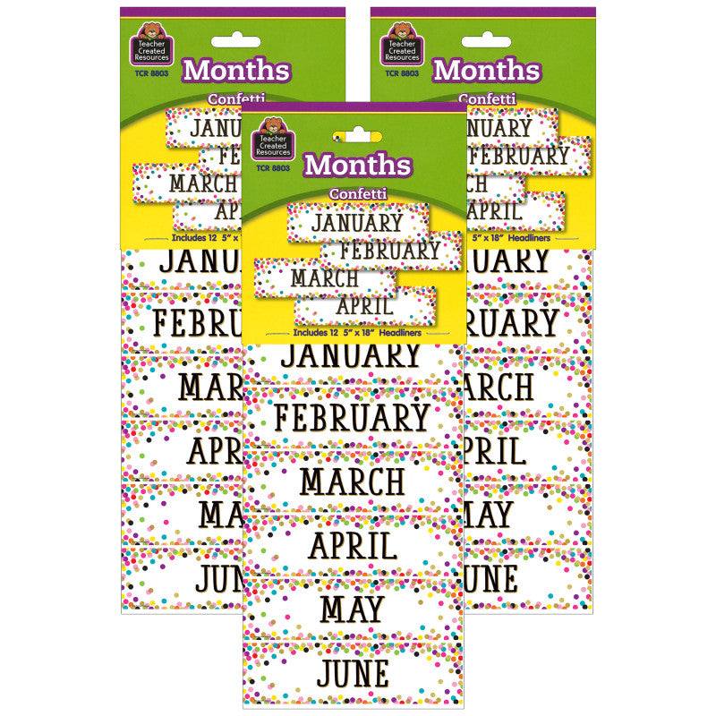TEACHER CREATED RESOURCES - Confetti Monthly Headliners, 12 Per Pack, 3 Packs