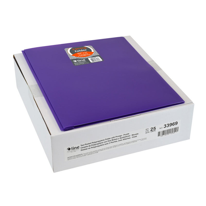 C-LINE - Two-Pocket Heavyweight Poly Portfolio Folder with Prongs, Purple, Pack of 25