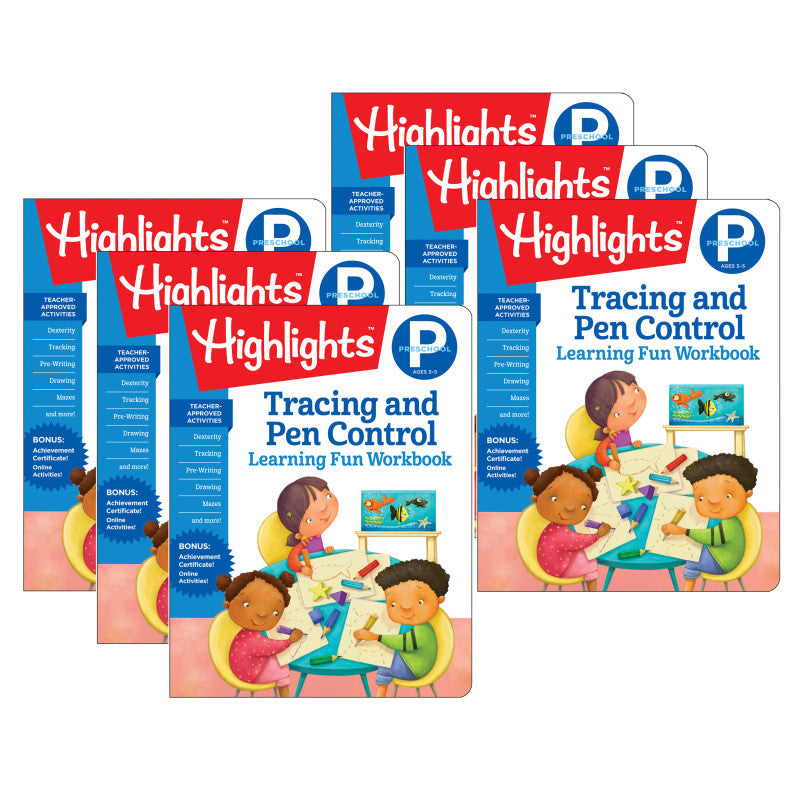 HIGHLIGHTS - Learning Fun Workbooks, Preschool Tracing and Pen Control, Pack of 6