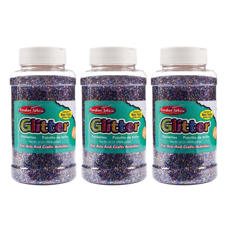 CHARLES LEONARD - Creative Arts™ Glitter, 1 lb. Bottle, Multi-Color, Pack of 3