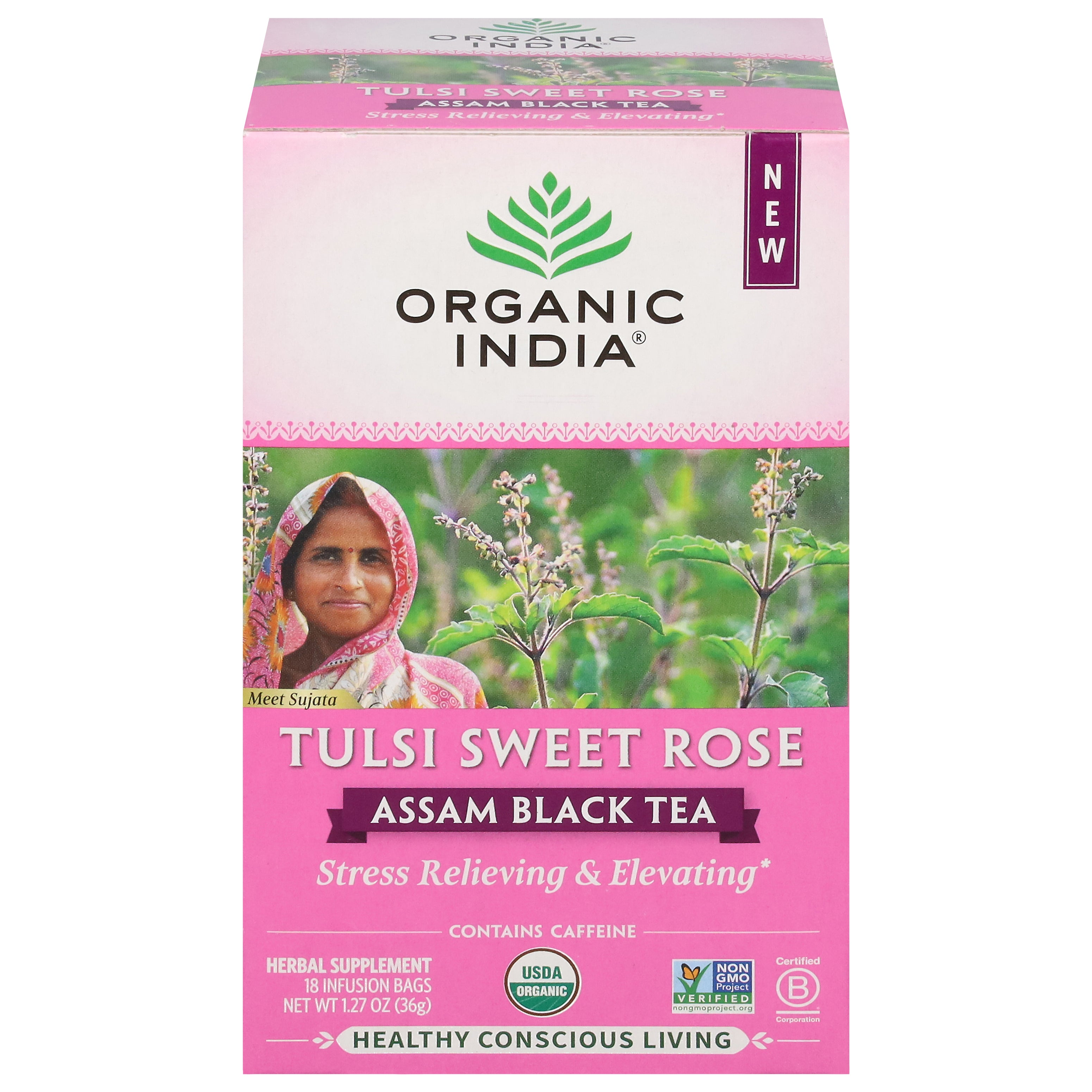 Organic India Bags Tulsi Sweet Rose Assam Black Tea Bag 18 ea - Case of 6