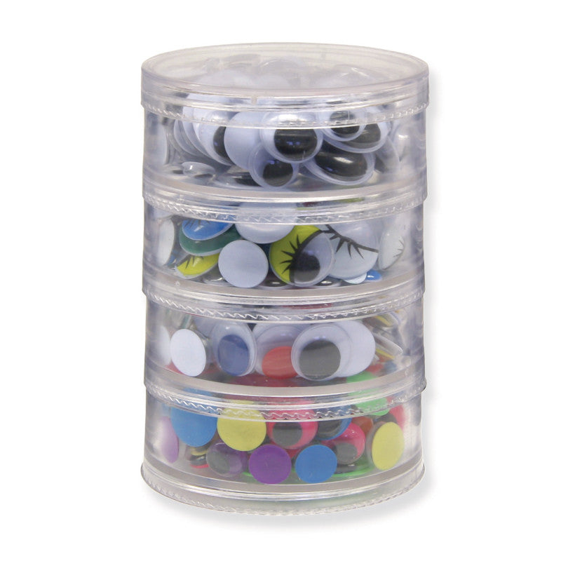 CREATIVITY STREET - Wiggle Eyes Storage Stacker, Round Assorted Black, Painted & Bright, Assorted Sizes, 400 Pieces