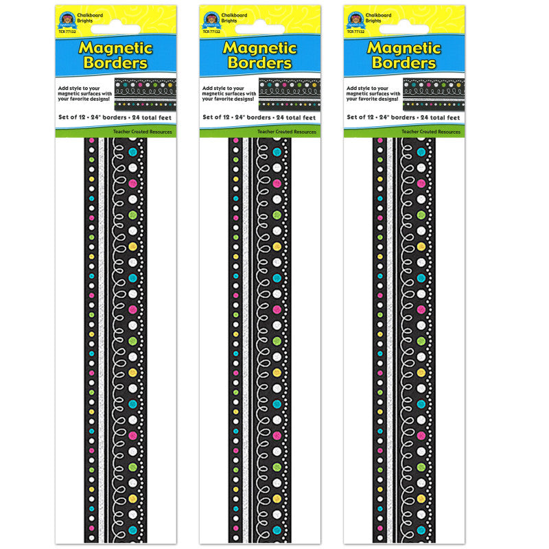 TEACHER CREATED RESOURCES - Chalkboard Brights Magnetic Borders, 24 Feet Per Pack, 3 Packs