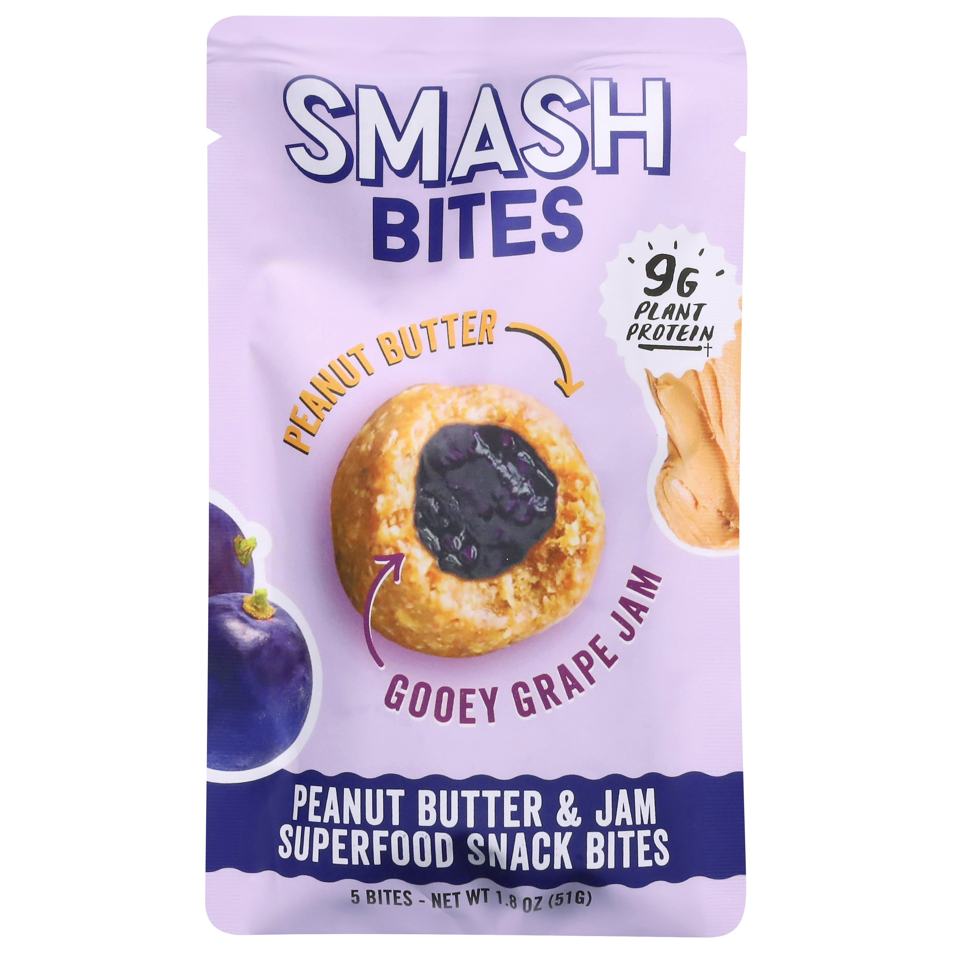 Smash Bites Peanut Butter & Jam Superfood Snack Bites 5 ea - Case of 8