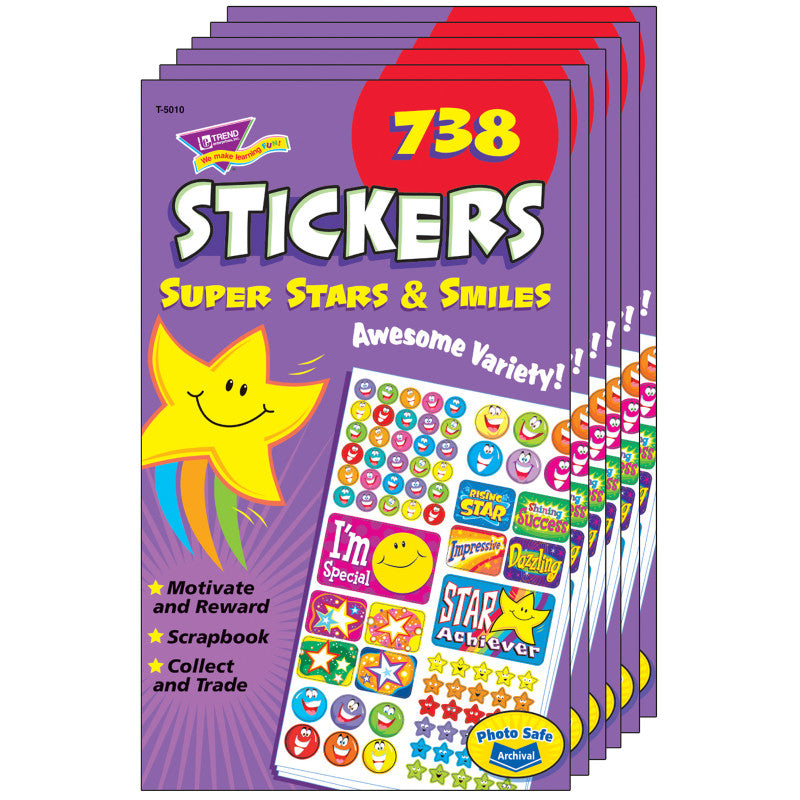 TREND - Super Stars & Smiles Sticker Pad, 738 Stickers Per Pad, 6 Pads