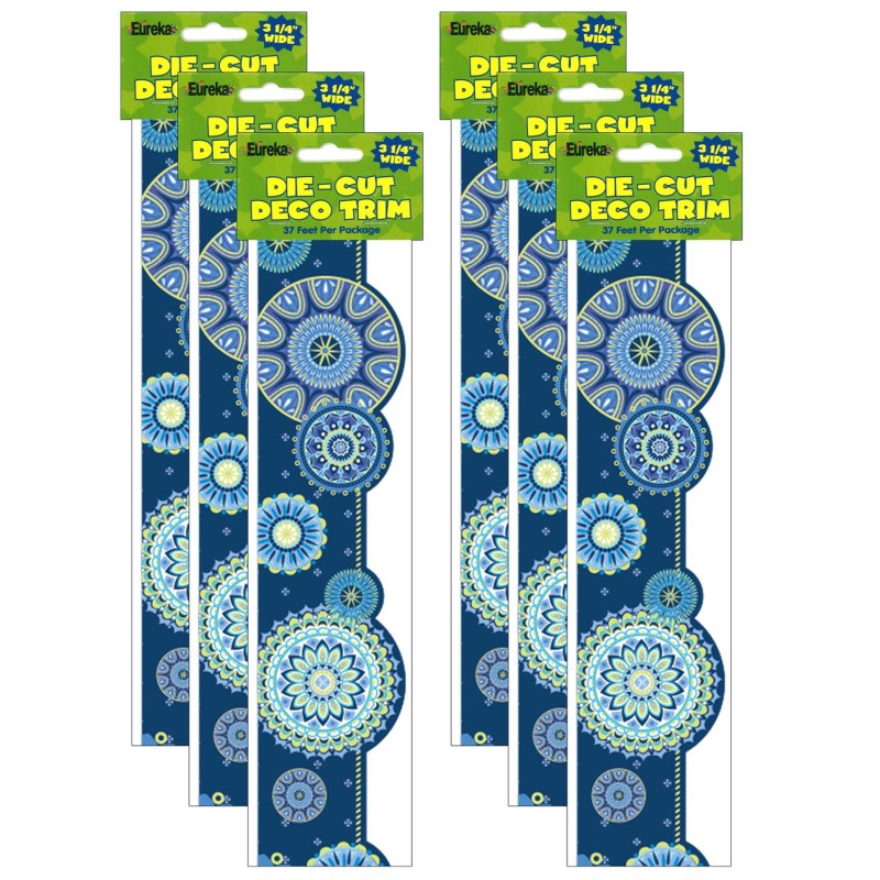 EUREKA - Blue Harmony Mandala Extra Wide Deco Trim, 37 Feet Per Pack, 6 Packs