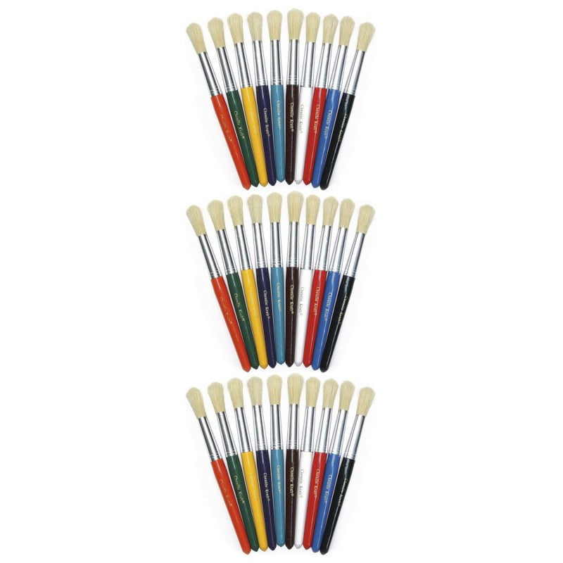 CREATIVITY STREET - Beginner Paint Brushes, Round Stubby Brushes, 10 Assorted Colors, 7.5" Long, 10 Per Pack, 3 Packs
