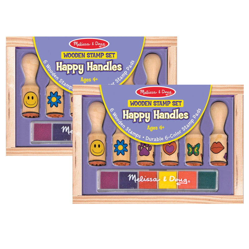 MELISSA & DOUG - Happy Handle Wooden Stamp Set, 6 Stamps & Stamp Pad Per Set, 2 Sets