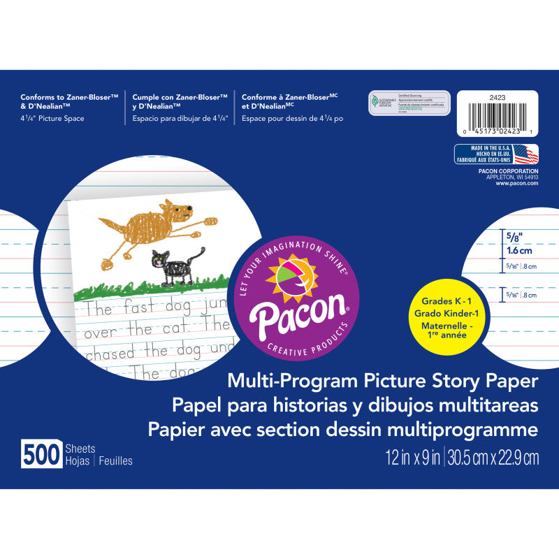 PACON - Multi-Program Picture Story Paper, 5/8" Ruled, White, 12" x 9", 500 Sheets