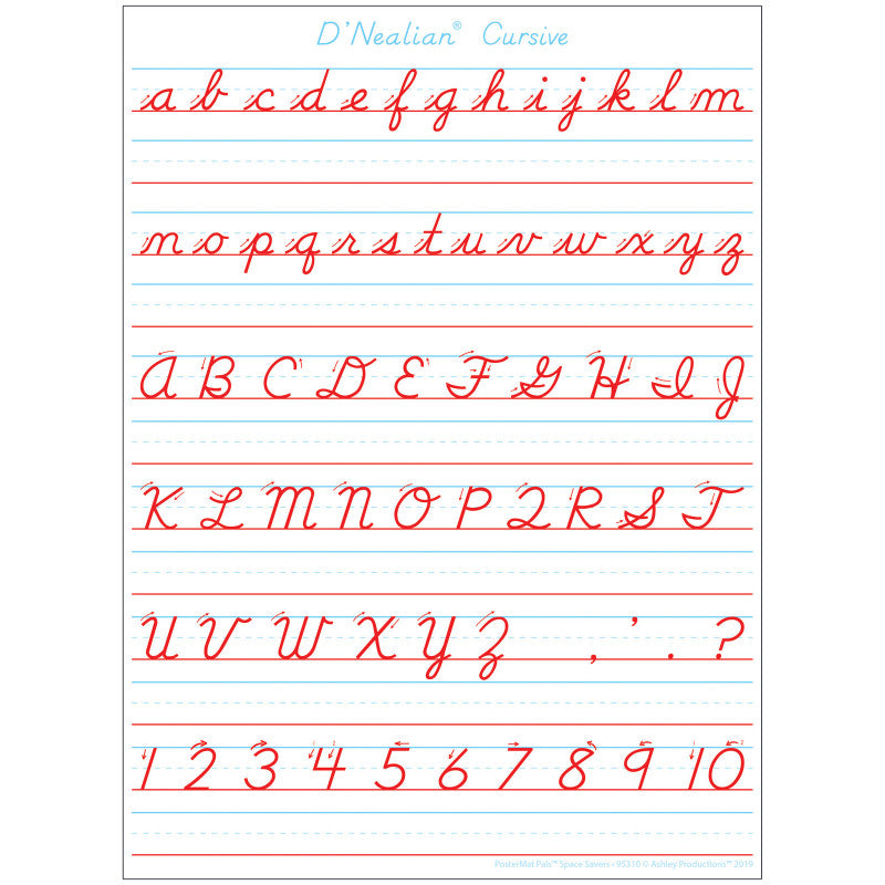 Smart Poly® Single Sided PosterMat Pals® Space Savers, D'Nealian Cursive Handwriting, 13" x 9.5"