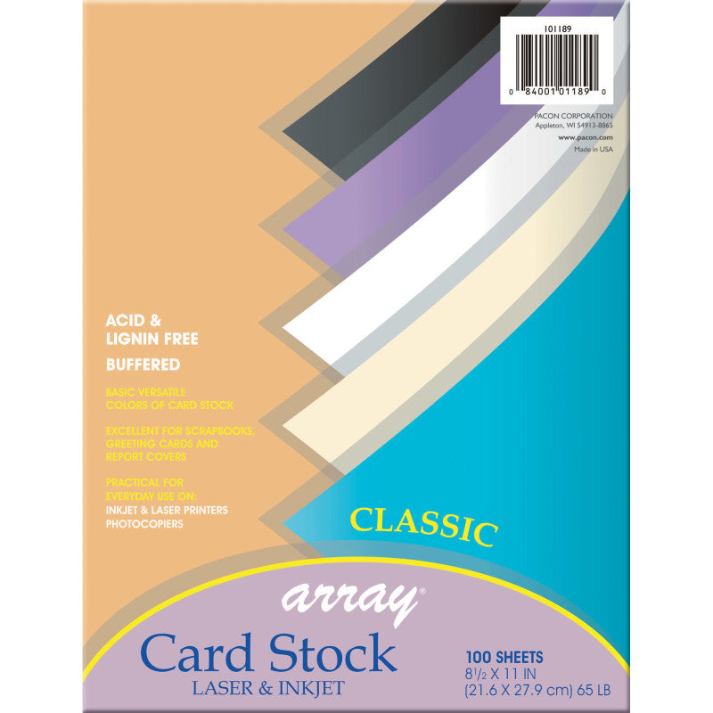 PACON - Classic Card Stock, 5 Assorted Colors, 8-1/2" x 11", 100 Sheets