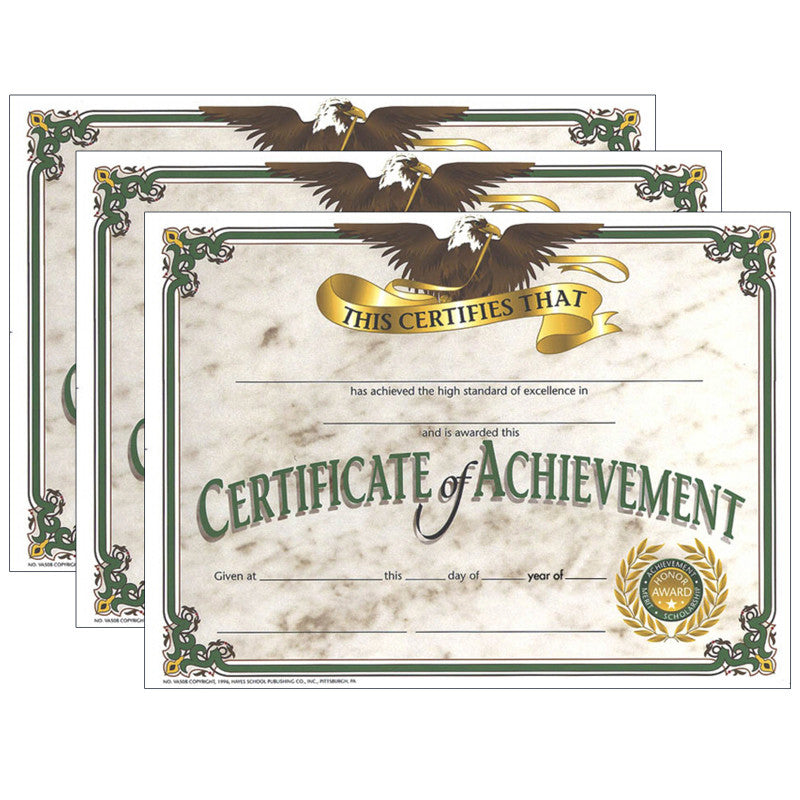 HAYES PUBLISHING - Certificate of Achievement, 30 Per Pack, 3 Packs (H-VA508-3)