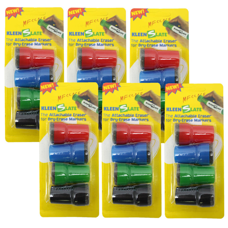 KLEENSLATE - Large Barrel Attachable Eraser Caps for Dry Erase Markers, 4 Per Pack, 6 Packs