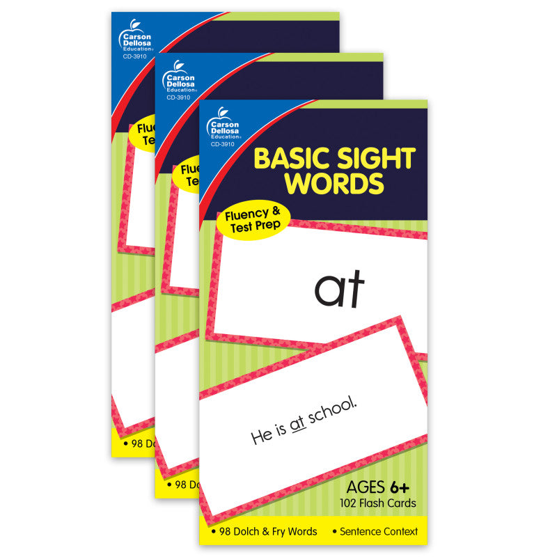CARSON DELLOSA EDUCATION - Basic Sight Words Flash Cards, 3 Packs