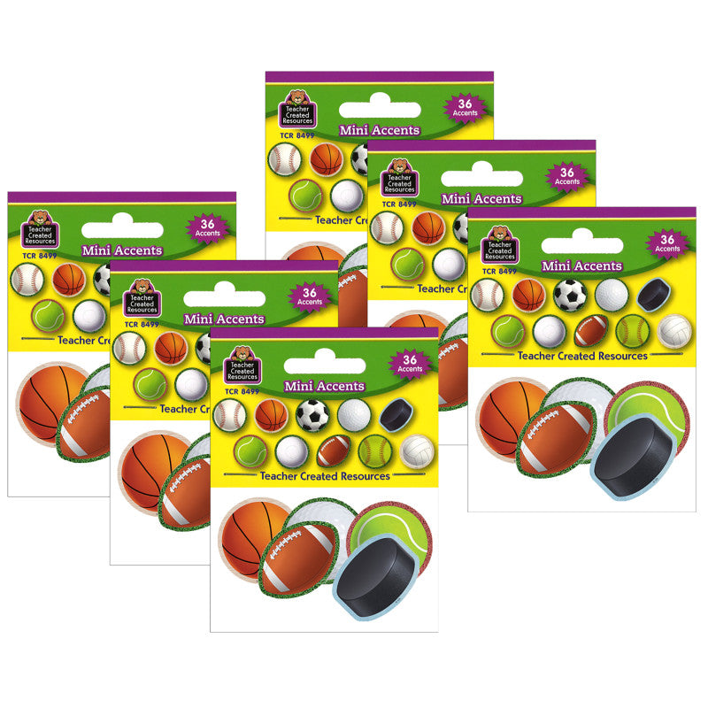 TEACHER CREATED RESOURCES - Sports Mini Accents, 36 Per Pack, 6 Packs